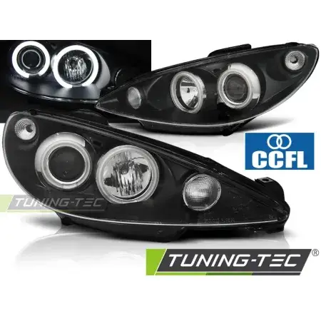 Phares Avant Angel Eyes CCFL Noir PEUGEOT 206 02- Promotion Saisonnière