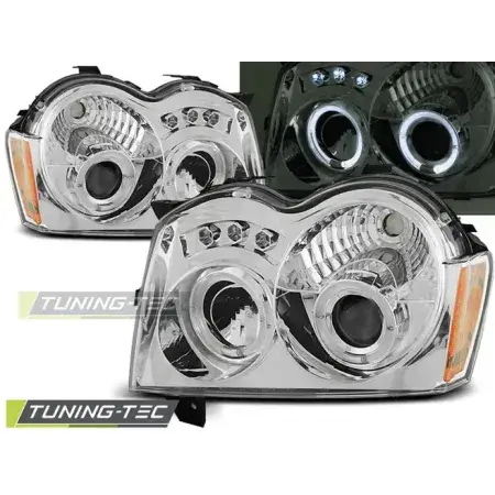 Phares Avant Angel Eyes Chrome JEEP GRAND CHEROKEE 05-08 Top Vente