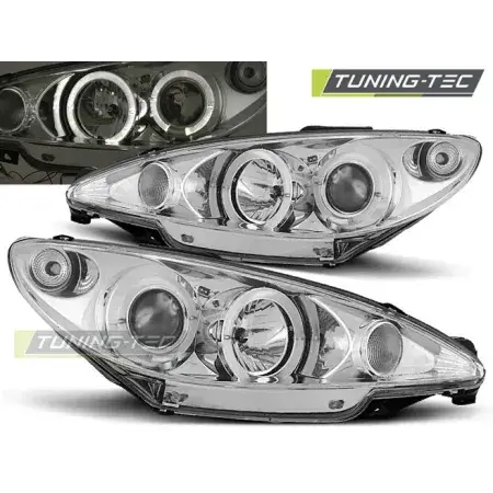 Phares Avant Angel Eyes Chrome PEUGEOT 206 02- Populaire