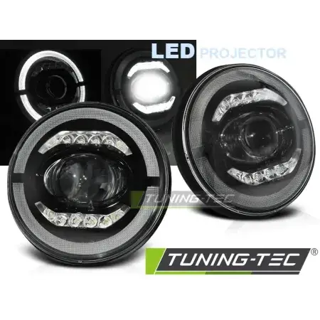 Offre Spéciale Phares Avant Angel Eyes LED Noir JEEP WRANGLER TJ/ LJ/ JK 96-18