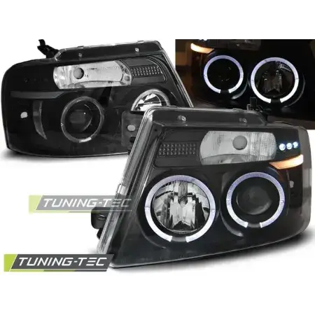 Phares Avant Angel Eyes Noir FORD F150 MK 11 04-08 Livraison Gratuite