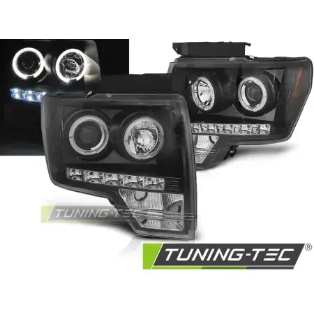 Promotion Saisonnière Phares Avant Angel Eyes Noir FORD F150 MK12 08-14