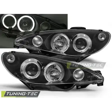 Phares Avant Angel Eyes Noir PEUGEOT 206 02- Réduction