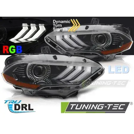 Achat Immédiat Phares Avant LED RGB DRL Noir FORD MUSTANG 18-21