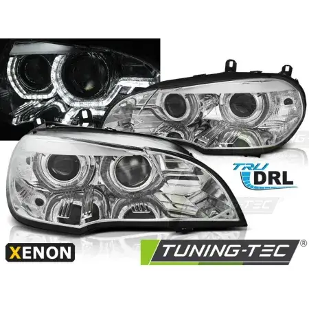 Produit De Marque Phares Avant Xenon Angel Eyes LED DRL Chrome BMW X5 E70 07-10