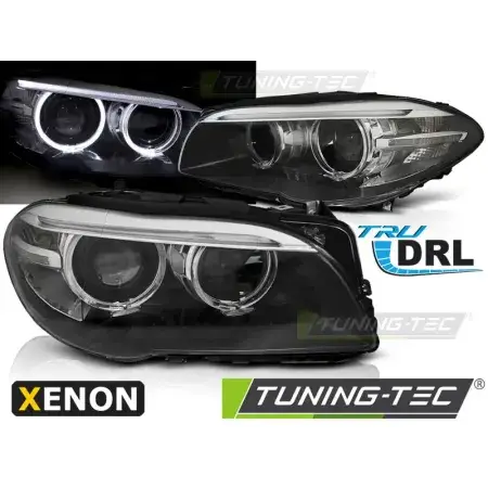 Phares Avant Xenon Angel Eyes LED DRL Noir BMW F10 F11 10-07.13 Promotion Saisonnière