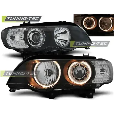 Prix Promo Phares Avant Xenon Angel Eyes Noir BMW X5 E53 09.99-10.03