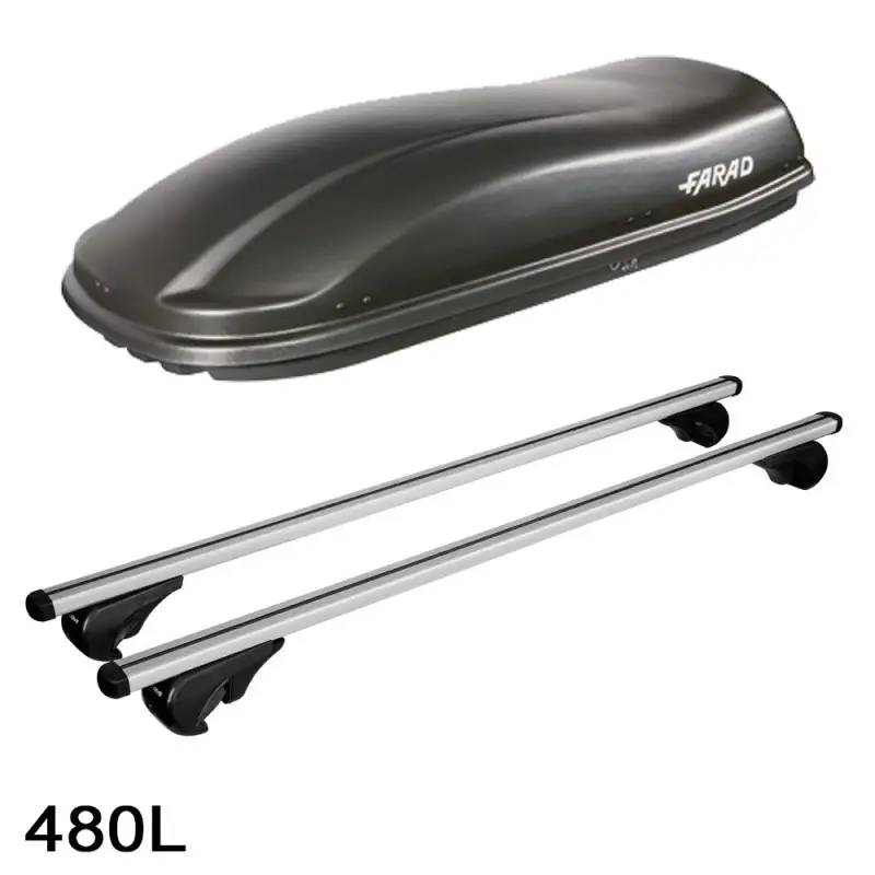 Coffre de toit Marlin 480 Litres noir et barres de toit Toyota Corolla Verso Tous Types 2004 à 2009 Pas Cher