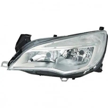PHARE AVANT DROIT CHROME OPEL ASTRA J (09-08/12) - HALOGENE - H7/H7 - HELLA - AVEC FEUX DE JOUR - PAS POUR GTC - FOND CHROME Nouveauté
