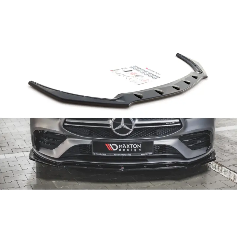 LAME DU PARE-CHOCS AVANT V.2 MERCEDES-AMG CLA 35 AERO C118 - MAXTON DESIGN - FINITION NOIR BRILLANT Jusqu’à Épuisement Des Stocks
