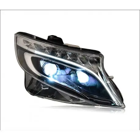 SET DE 2 PHARES AVANT DESIGN POUR MERCEDES CLASSE V W447 - VITO - VIANO (16-23) SANS XENON D'ORIGINE - CHROME - LOOK LED Achat Immédiat