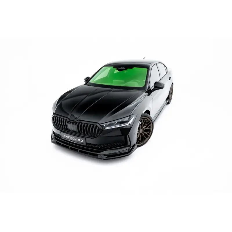 Nouvel Arrivage LAME DU PARE-CHOCS AVANT V.2 SKODA SUPERB SPORTLINE MK4 - MAXTONDESIGN - FINITION NOIR BRILLANT