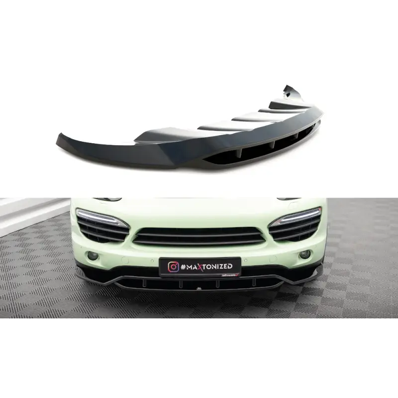 Acheter En Ligne LAME DU PARE-CHOCS AVANT PORSCHE CAYENNE MK2 - MAXTONDESIGN - FINITION NOIR BRILLANT