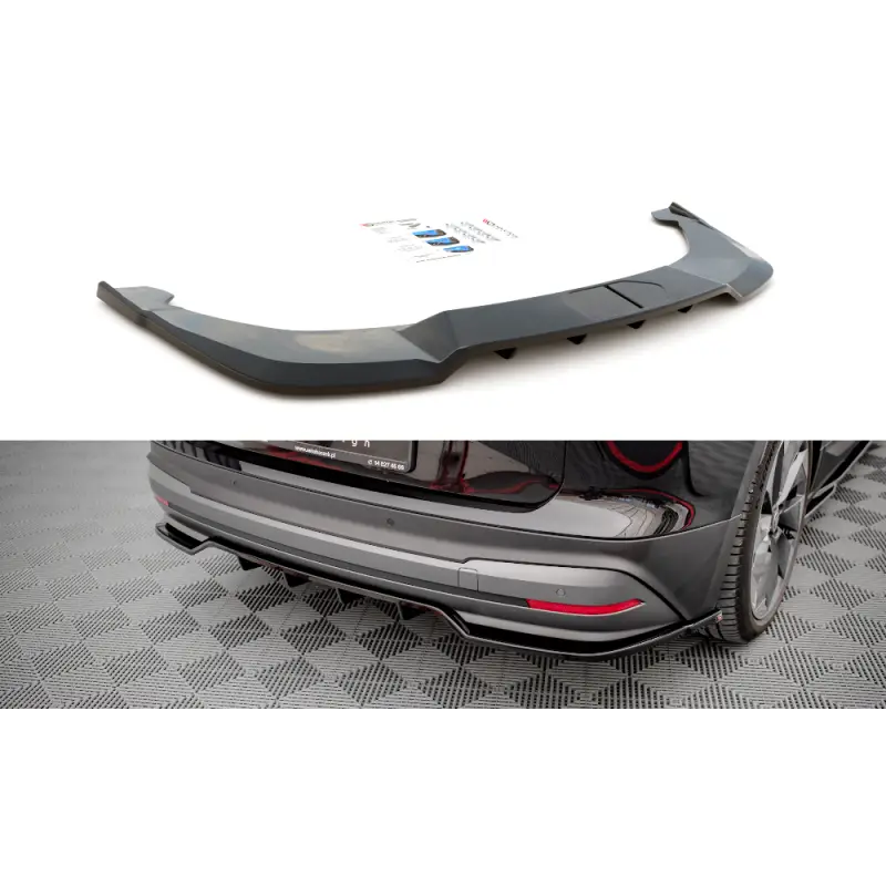 Livraison Gratuite CENTRAL ARRIERE SPLITTER (AVEC UNE BARRE VERTICALE) SKODA ENYAQ IV - MAXTONDESIGN - FINITION NOIR BRILLANT