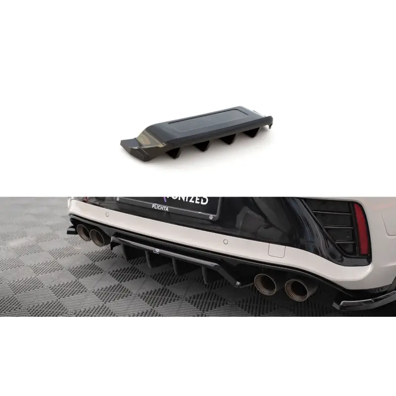 CENTRAL ARRIERE SPLITTER (AVEC UNE BARRE VERTICALE) VOLKSWAGEN T-ROC R MK1 FACELIFT (21-24)-MAXTONDESIGN- FINITION NOIR BRILLANT Prix Réduit