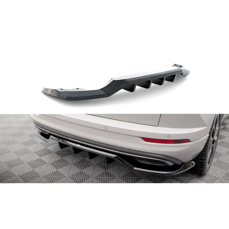CENTRAL ARRIERE SPLITTER (AVEC UNE BARRE VERTICALE) SKODA KAROQ SPORTLINE MK1 FACELIFT - MAXTONDESIGN - FINITION NOIR BRILLANT Populaire