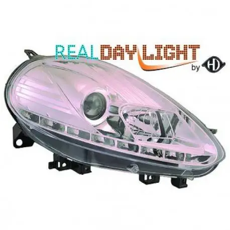 SET DE DEUX PHARES AVANT DESIGN FIAT PUNTO EVO (09-12) - CHROME - H7&H1 - AVEC REGLAGE HAUTEUR - R87 Retour Gratuit