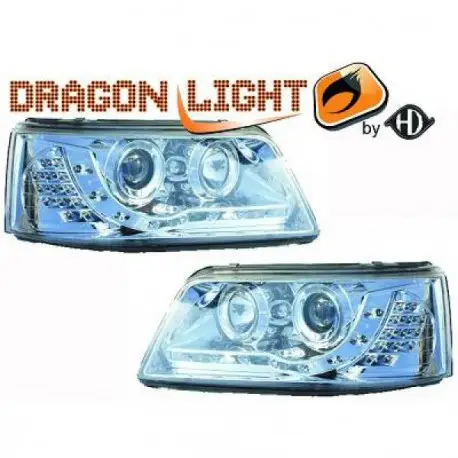 SET DE DEUX PHARES AVANT DESIGN À LED FOND CHROME VW T5 - TRANSPORTER - CARAVELLE - MULTIVAN (03-09) SANS XÉNON D'ORIGINE - H1/H Acheter En Ligne