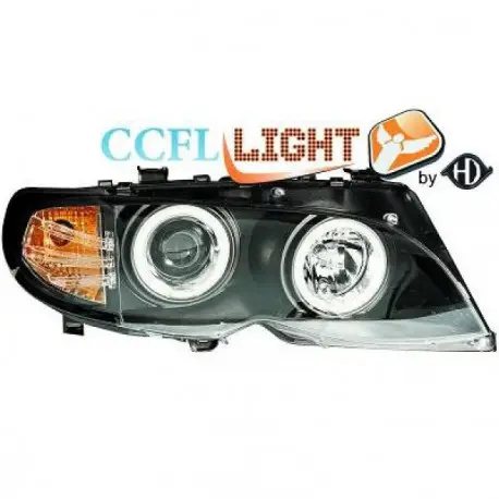 SET DE DEUX PHARES AVANT ANGEL EYES CCFL FOND NOIR BMW E46 BERLINE - TOURING (01-05) - PHASE 2 - H7/H7 Expédié Aujourd’hui