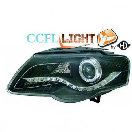 SET DE DEUX PHARES AVANT DESIGN À LED À FOND NOIR POUR TOUTES VW PASSAT 3C B6 (05-10) SANS XENON D'ORIGINE - MOD3 Paiement Sécurisé