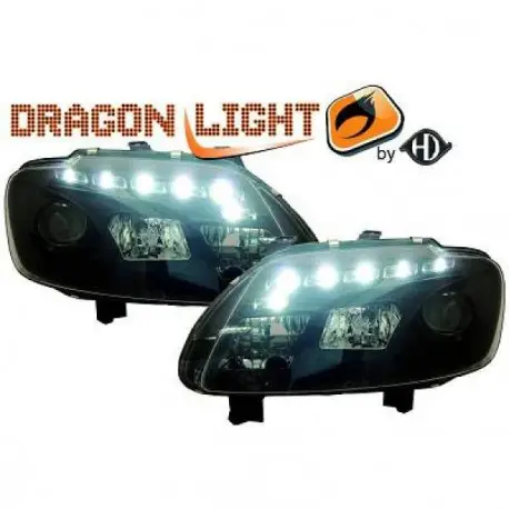Nouvel Arrivage SET DE DEUX PHARES AVANT DESIGN À LED FOND NOIR VW CADDY (03-10) - TOURAN (03-06) SANS XÉNON D'ORIGINE - H7/H2