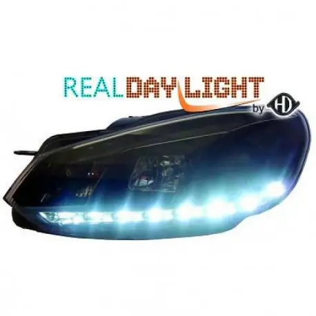 SET DE DEUX PHARES AVANT DESIGN AVEC LED - H7/H1 - NOIR - VW GOLF 6 (08-12) & VARIANT (09-12) & CABRIO (11-15) - MOD1 Paiement Sécurisé