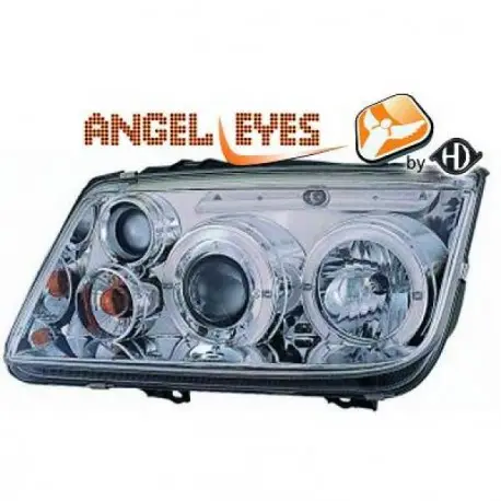 SET DE DEUX PHARES FOND CHROME ANGEL EYES POUR VW BORA BERLINE ET BREAK (98-05) - PAS POUR XENON - H1/H1/H3 Marque