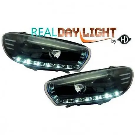 Marque SET DE DEUX PHARES AVANT DESIGN À LED FOND NOIR POUR TOUTES VW SCIROCCO (08-14) SANS XENON D'ORIGINE - H7/H1 - MOD1 - FEUX DE JO
