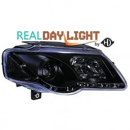 SET DE DEUX PHARES AVANT DESIGN À LED À FOND NOIR POUR TOUTES VW PASSAT 3C B6 (05-10) SANS XENON D'ORIGINE - MOD2 Nouvel Arrivage