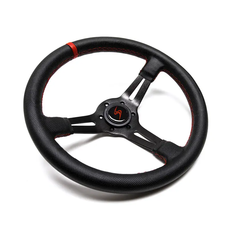 Volant DriftShop Tulipé (70 mm), Cuir Perforé, Branches Noires Commander Vite