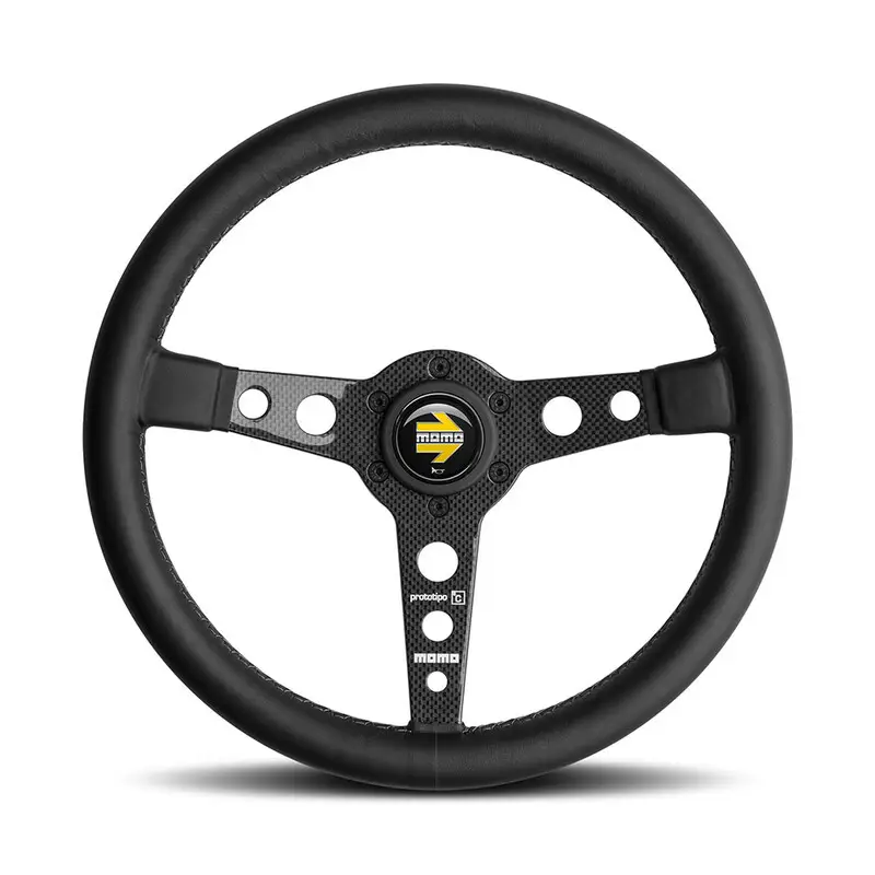 Expédié Aujourd’hui Volant Momo Prototipo 6C Tulipé (39 mm), Cuir Noir, Branches Carbone - 35 cm