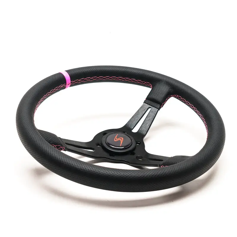 Meilleur Choix Volant DriftShop Tulipé (70 mm), Edition Spéciale "Pink Style", Cuir Noir