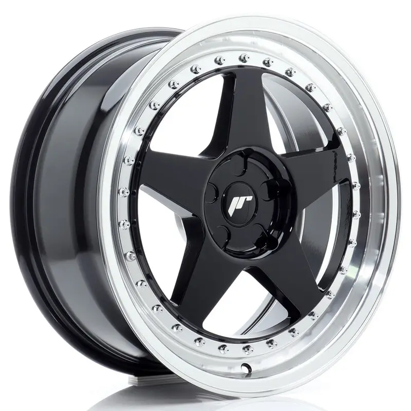 Promotion Japan Racing JR-6 18x8.5" (5 trous - sur mesure) ET20-40, Noir Brillant, Rebord Poli
