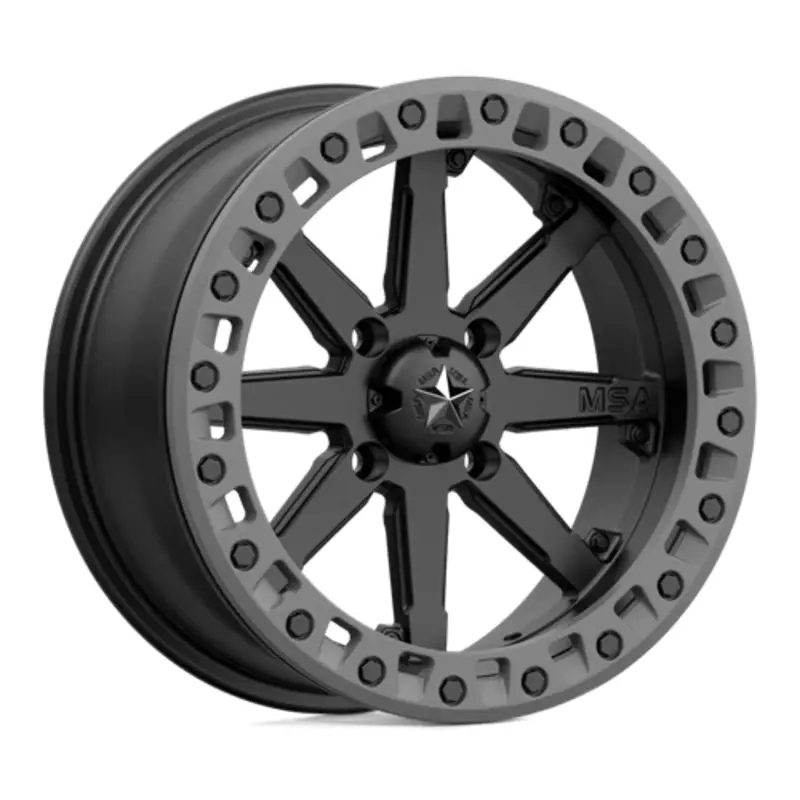 Prix Promo MSA Offroad Wheels M31 LOK2 UTV Beadlock 15X7 4x156 ET0, Noir Satiné, Anneau Gris Mat