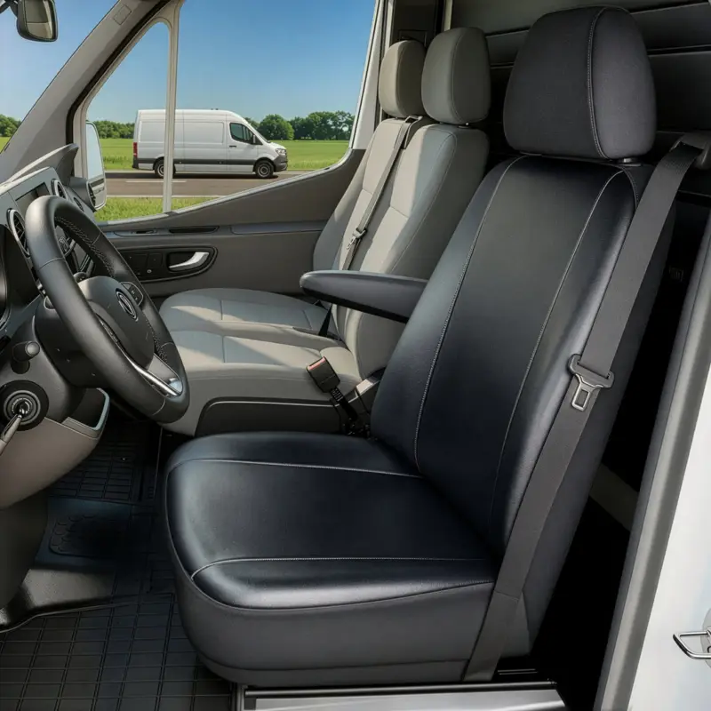 Offre Exclusive Housse de siège Transporter en simili cuir pour VW T6, 1 siège individuel à l'avant (évidement accoudoir)