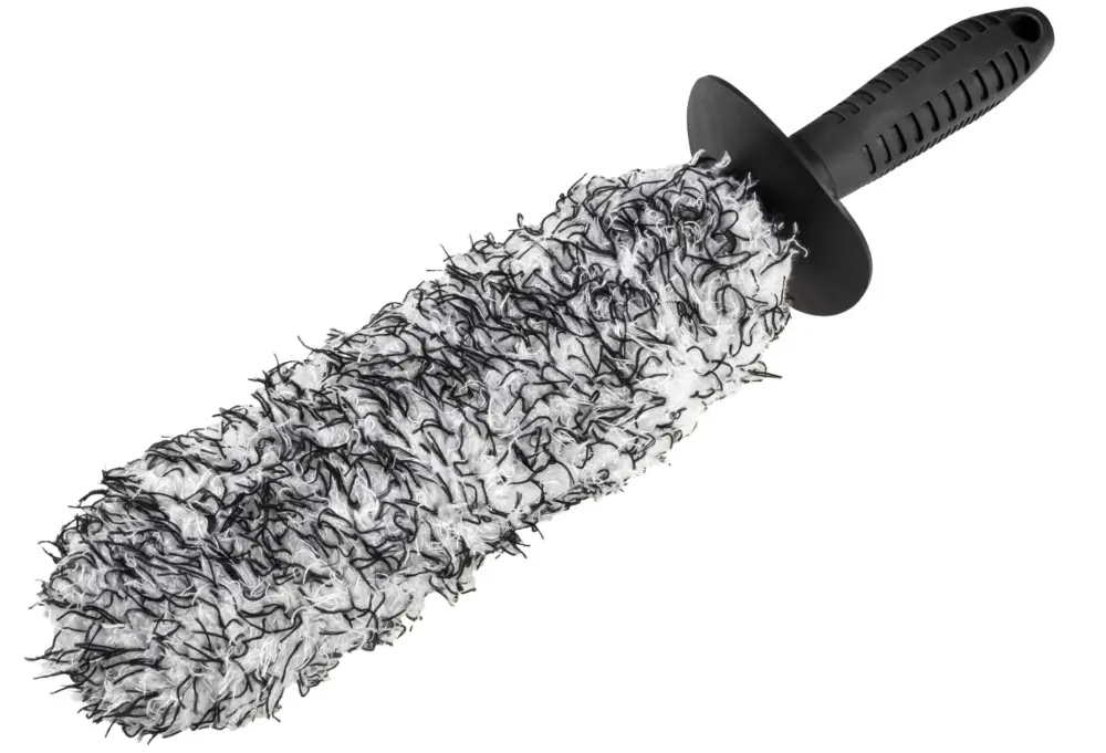 Offre Exclusive Brosse à jantes en microfibre extra fine, brosse à jantes avec protection anti-éclaboussures, 42 cm flexible noir-blanc