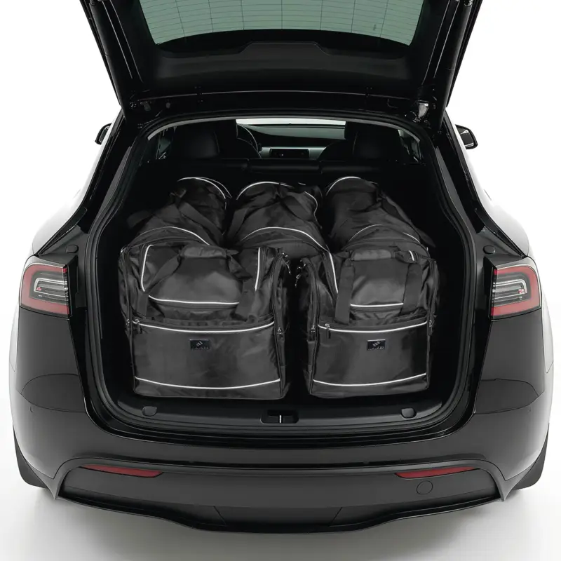 Meilleure Vente Ensemble de sacs de voyage Carbags pour Tesla Model Y, ensemble de sacs de coffre, ensemble 5 pièces comprenant 3 sacs à roulettes (130 l), 3 sacs de voyage (45 l), 1 sac de voyage (35 l)